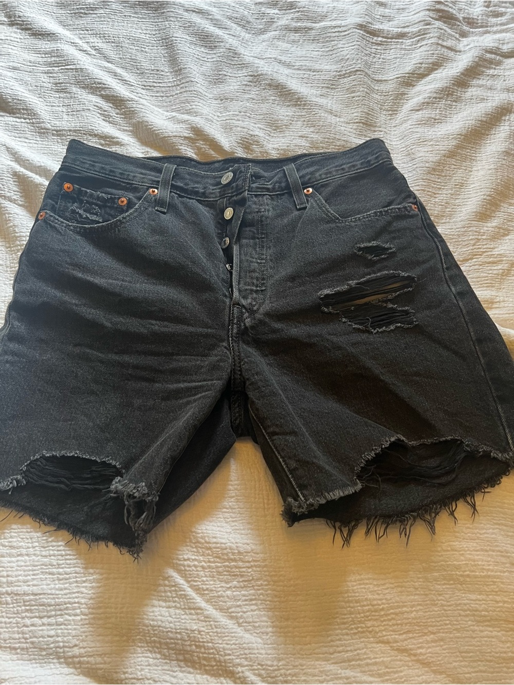 Levi’s Black Distressed High-Rise Denim Shorts
